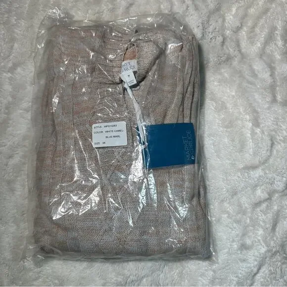 Market & Spruce Size 3X Casual Preppy Tan Neutral Cable Knit Hooded Sweater - Picture 11 of 11